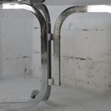 Table chrome steel smoked glass slab. France, circa 1970