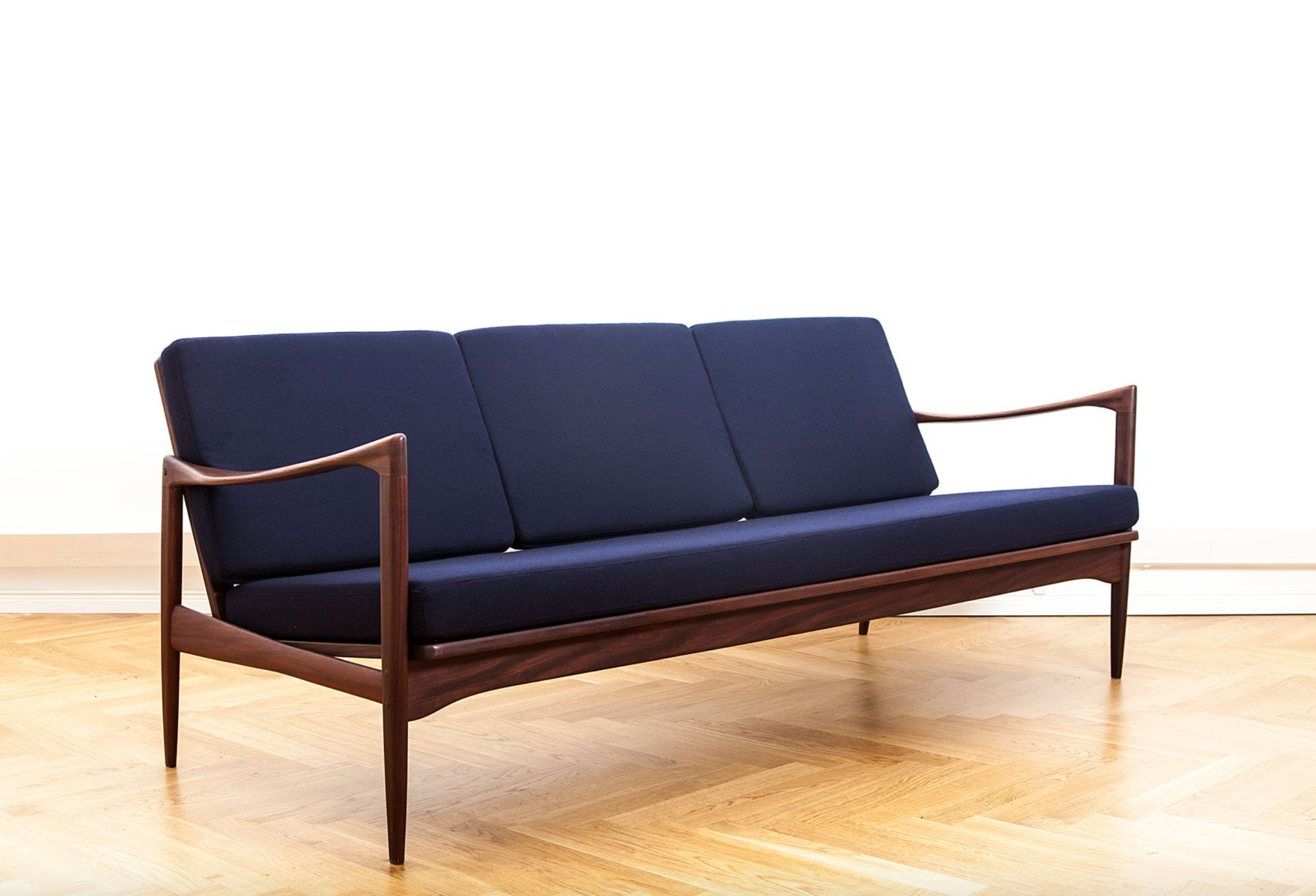 Afromosia & Wool Kandidaten Sofa by Ib Kofod-Larsen for OPE, 1950s