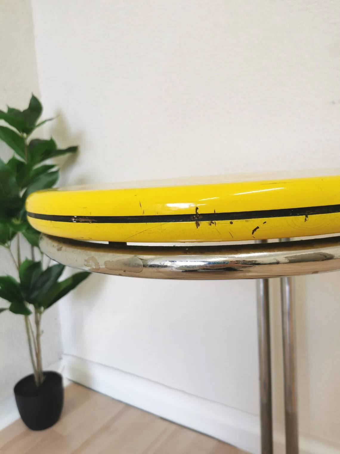 Vintage Yellow Bar Table: Chrome, 1970s High Coffee Table