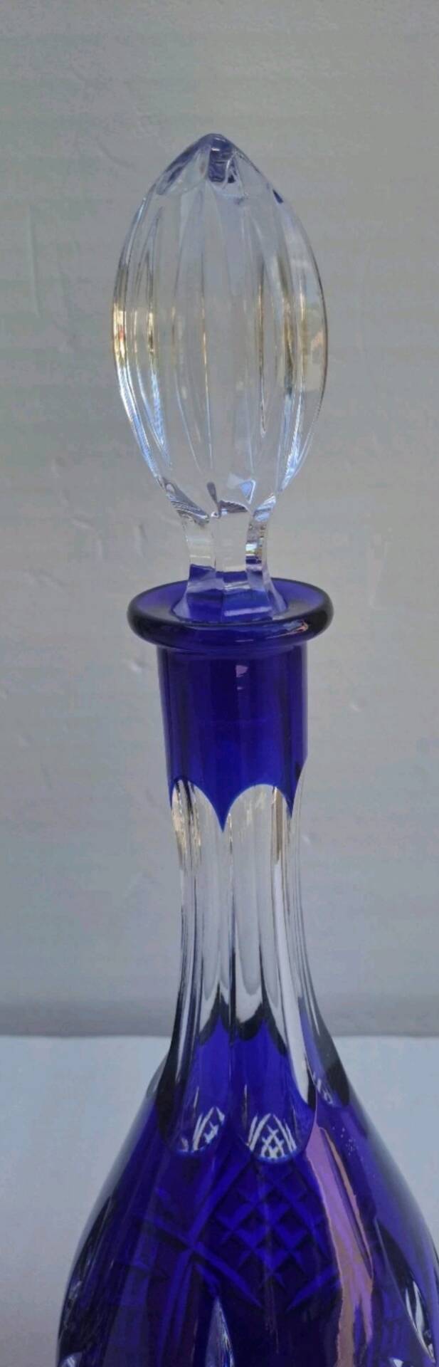Pair of cobalt blue crystal carafes