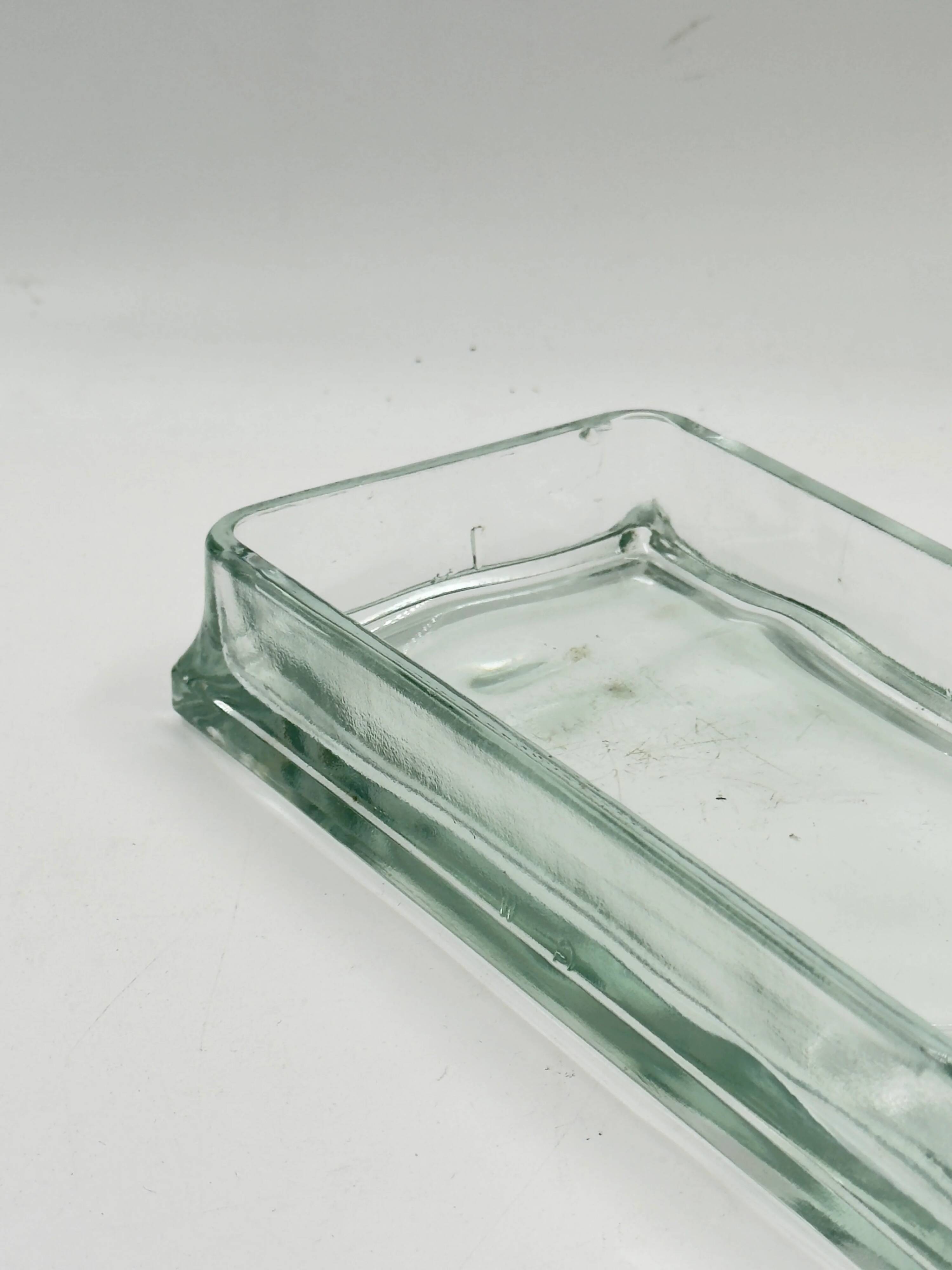 Vintage rectangular plateau in thick pale green glass.