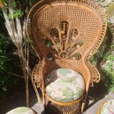 Fauteuil emmanuelle vintage et 2 poufs