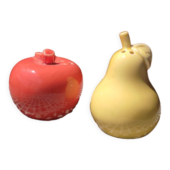 Salière et poivrière en céramique «pomme et poire»