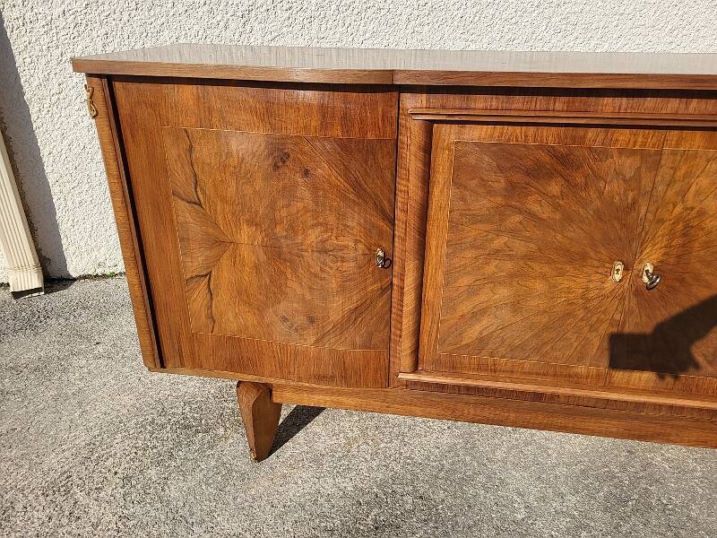 Art deco marquetry 4-door sideboard in walnut from the 1950s