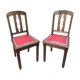 Pair of old chairs art deco in sculpted wood & vintage red leather seat