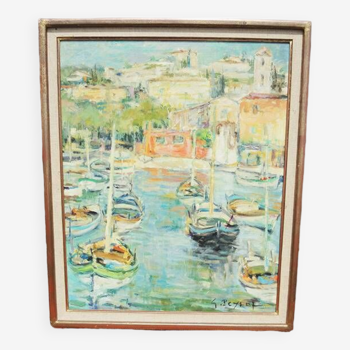 Old Oil on Wood Painting G. Peyrot: Villefranche