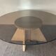 Vintage coffee table in travertine and smoked glass 70s