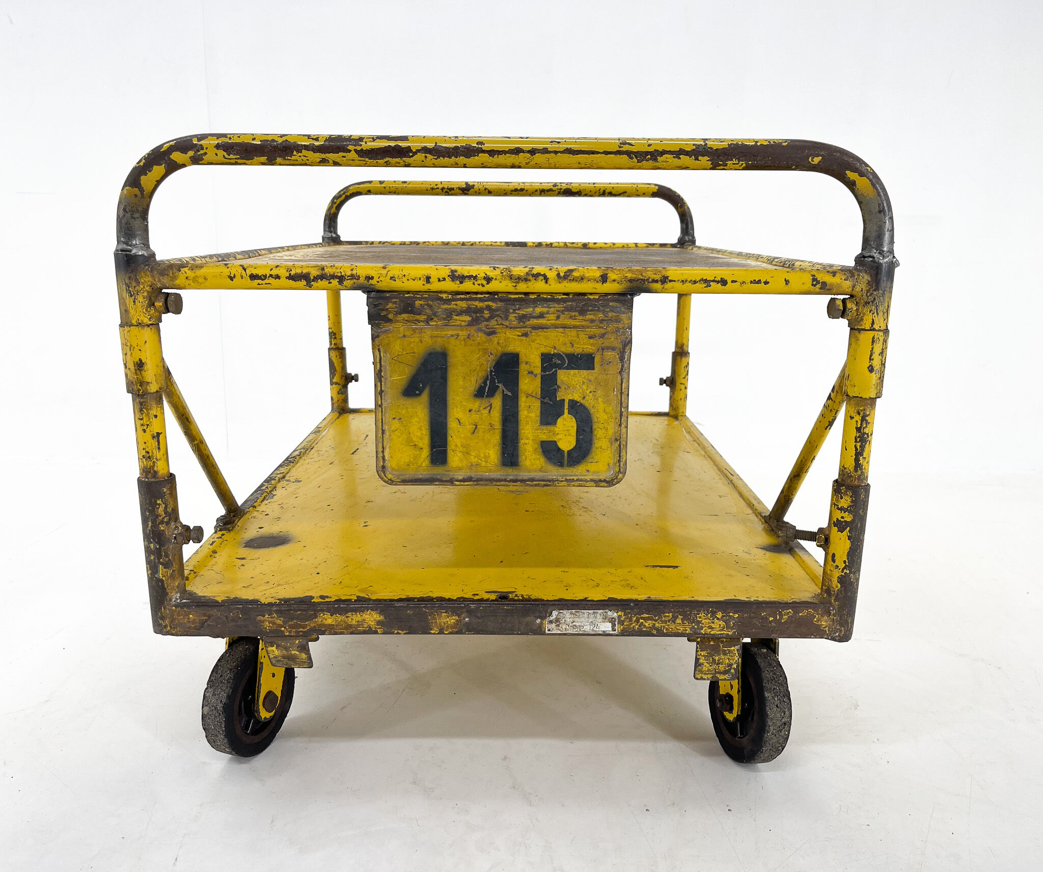 Vintage industrial coffee or side table on wheels