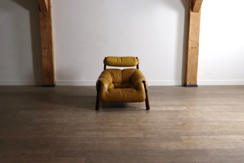 Percival Lafer MP-81 lounge chair in yellow leather, Brazil 1970s
