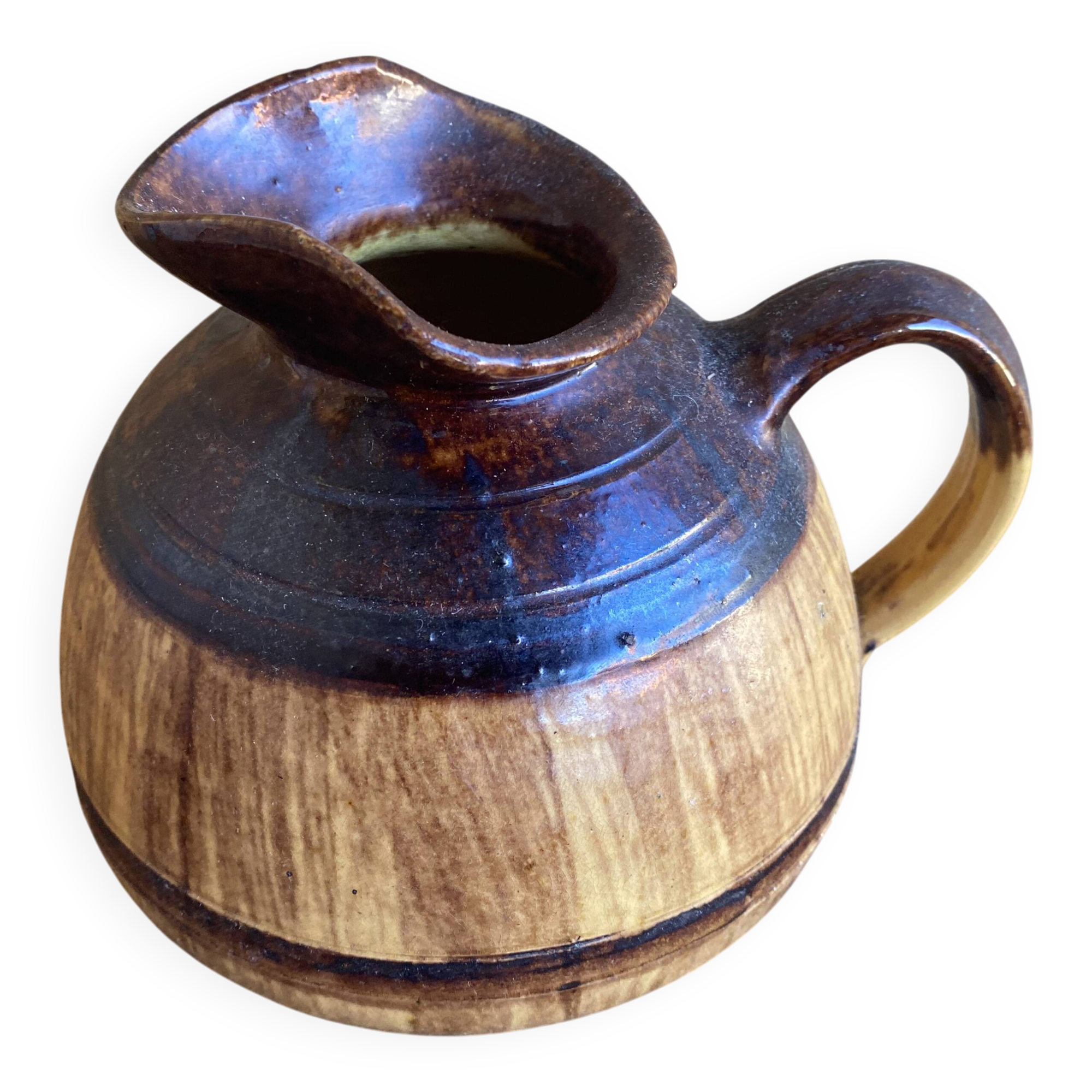 Old Terracotta Pitcher Barrel Shape Vintage Kitchen #D972