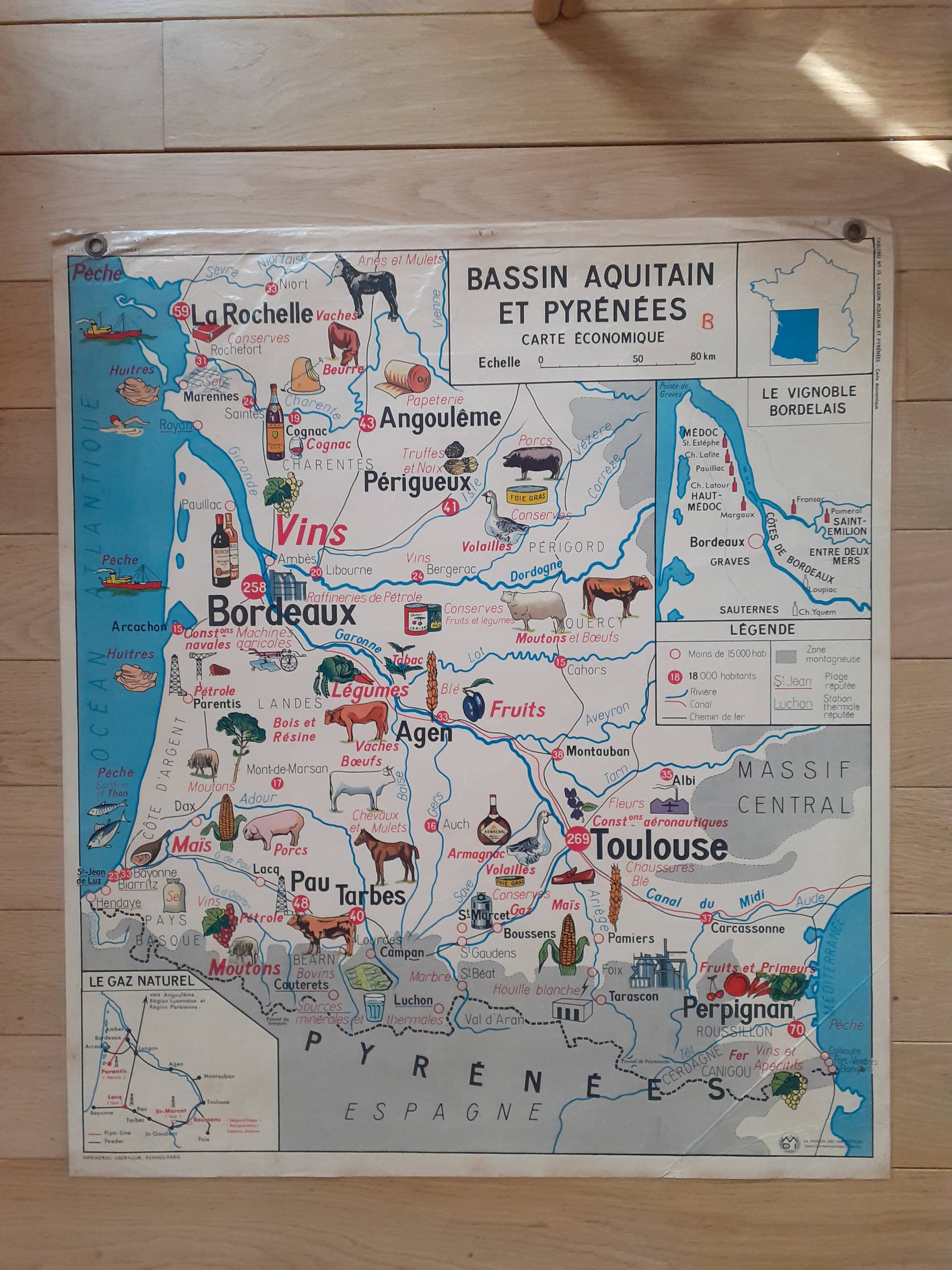 Educational map Aquitaine Basin Pyrenees Jura Alpes Rhone Valley