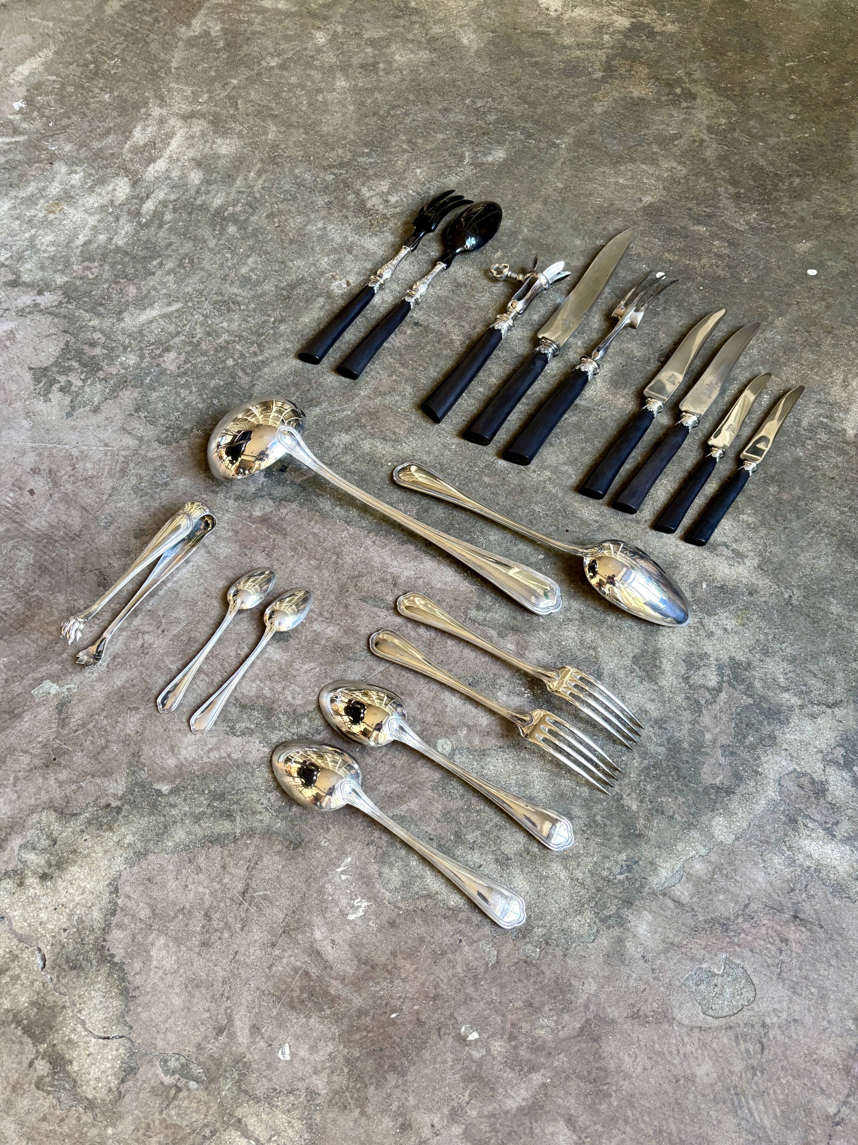 68-piece silver-plated and black ebony cutlery set with 4 velvet cases
