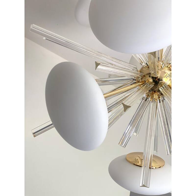 Contemporary Triedro and White Murano Glass Sputnik Gold Chandelier