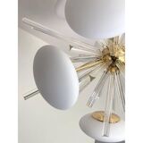 Contemporary Triedro and White Murano Glass Sputnik Gold Chandelier