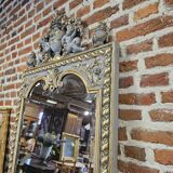 mirror in gray and gold patinated wood with loves