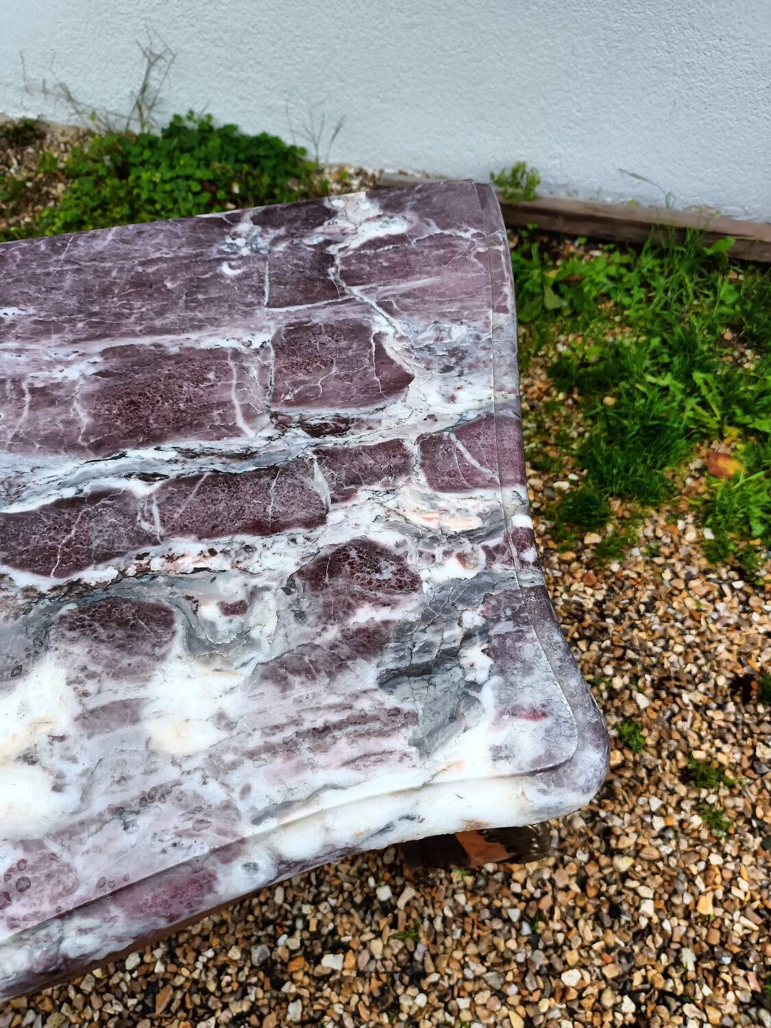 Old marquetry chest of drawers, Louis XV style marble top