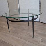 Coffee table attributed to Roger Le Bihan, modernist design in glass and metal.