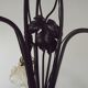 French Art Nouveau Leaf Detail Iron 3 Light Chandelier Amber Glass Shades