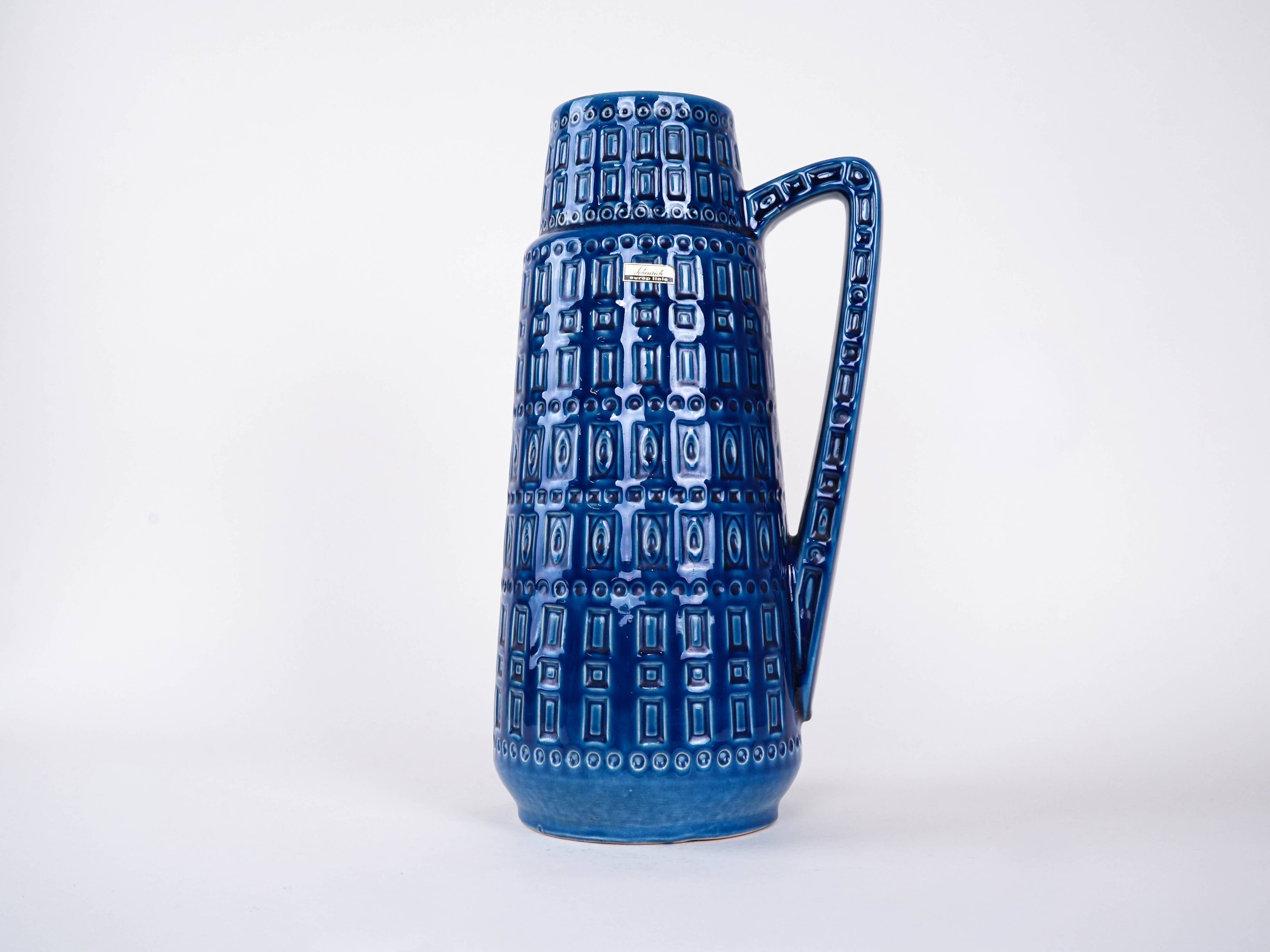 Vase en céramique bleue, design allemand, années 1960, fabriqué par Scheurich.