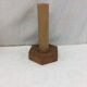 Handmade natural wood candle holder, hexagonal shape and its 3 old beeswax candles.