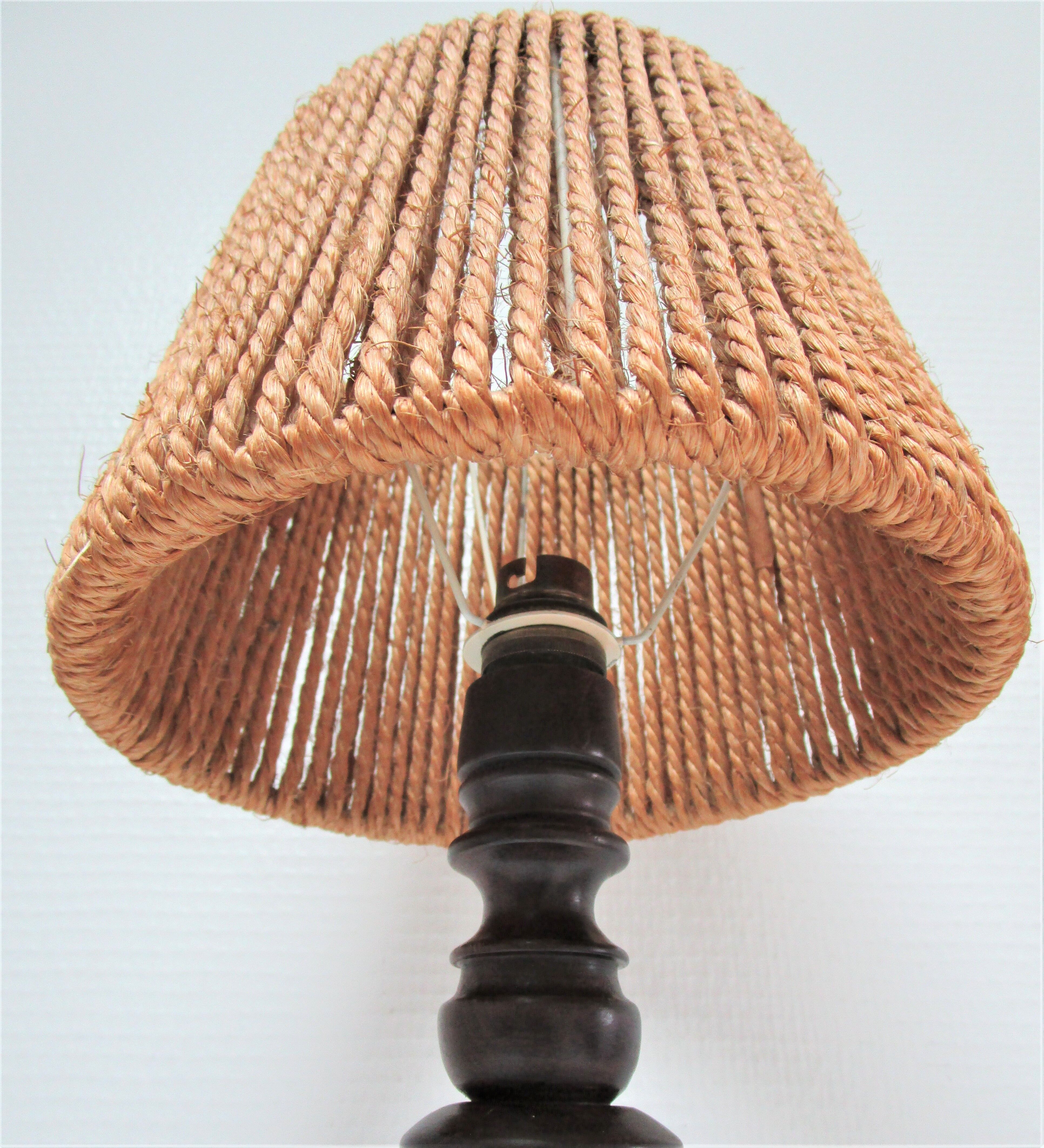 Wood lamp turned vintage rope blinds