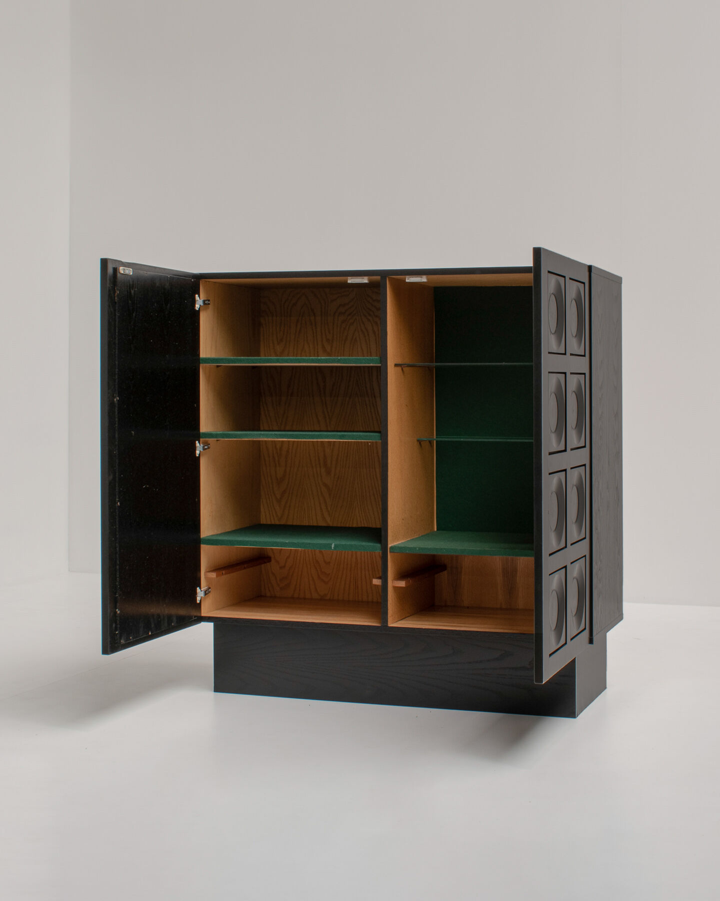 Black Brutalist Bar Cabinet with Graphic Patterned Doors, Belgium, 1970s