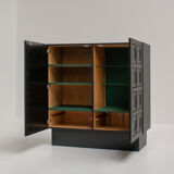Black Brutalist Bar Cabinet with Graphic Patterned Doors, Belgium, 1970s