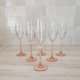 6 champagne flutes with pink stems