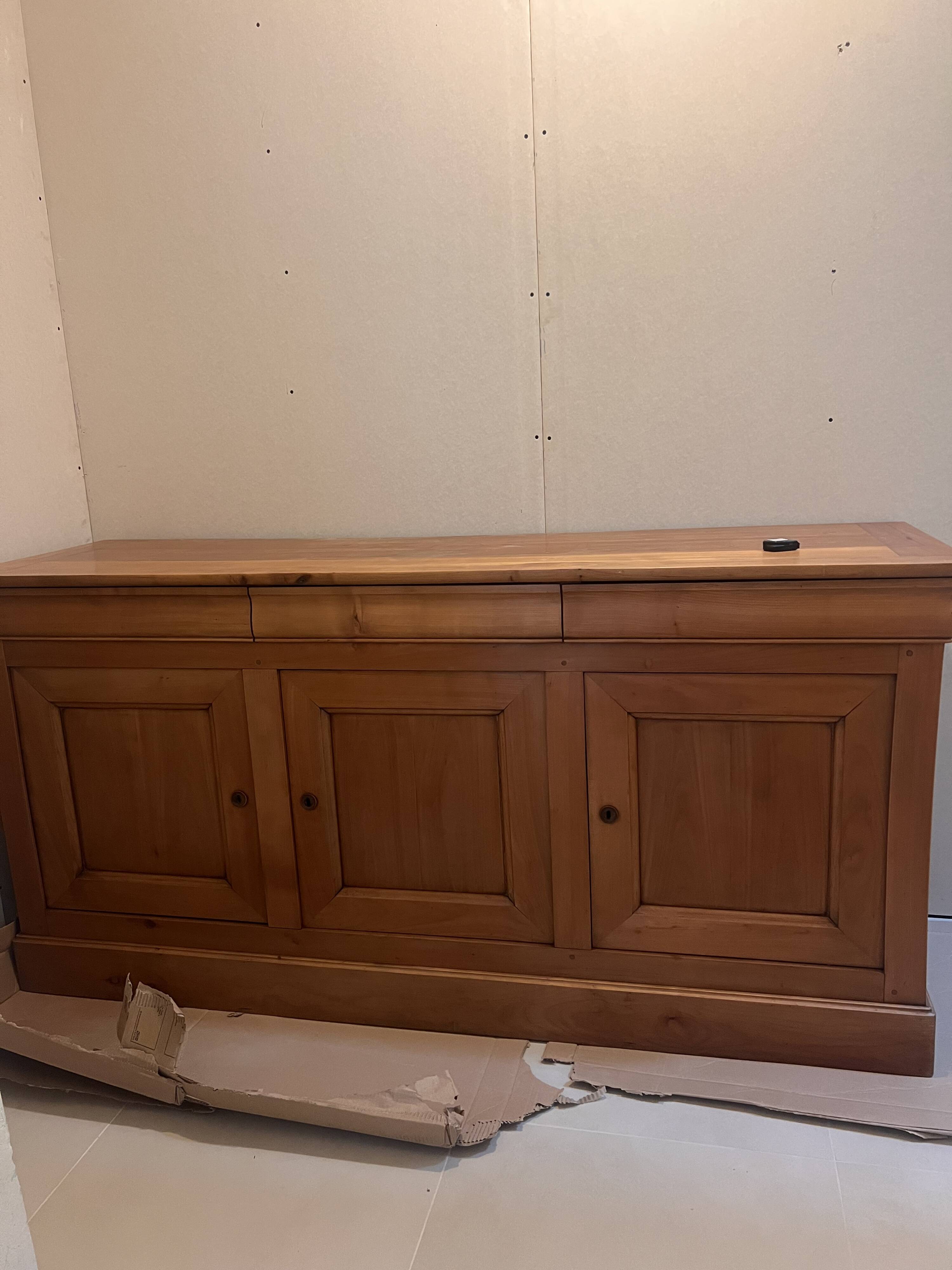 Louis Philippe style solid cherry wood buffet and display cabinet set.
