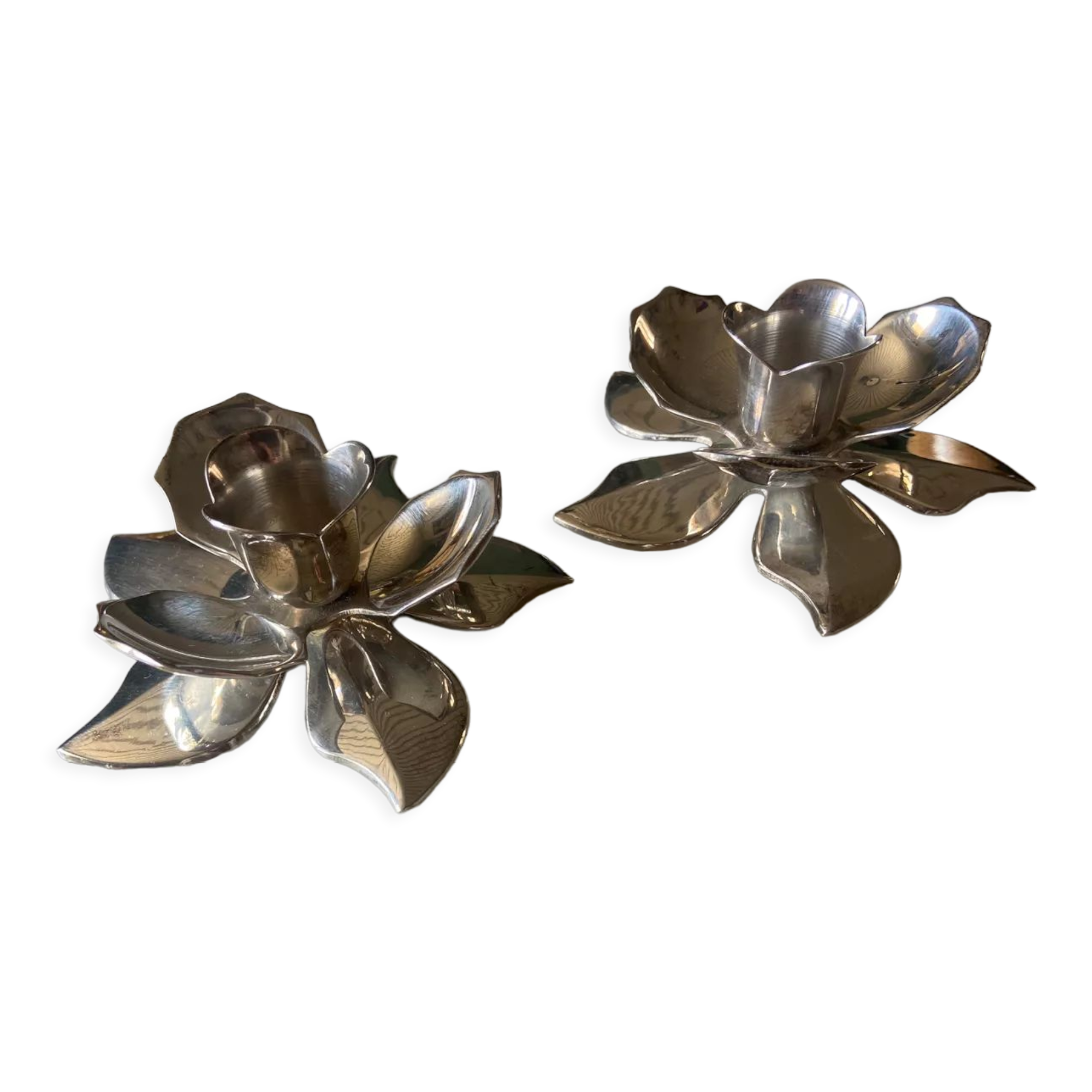 Pair of vintage silver metal candle holders