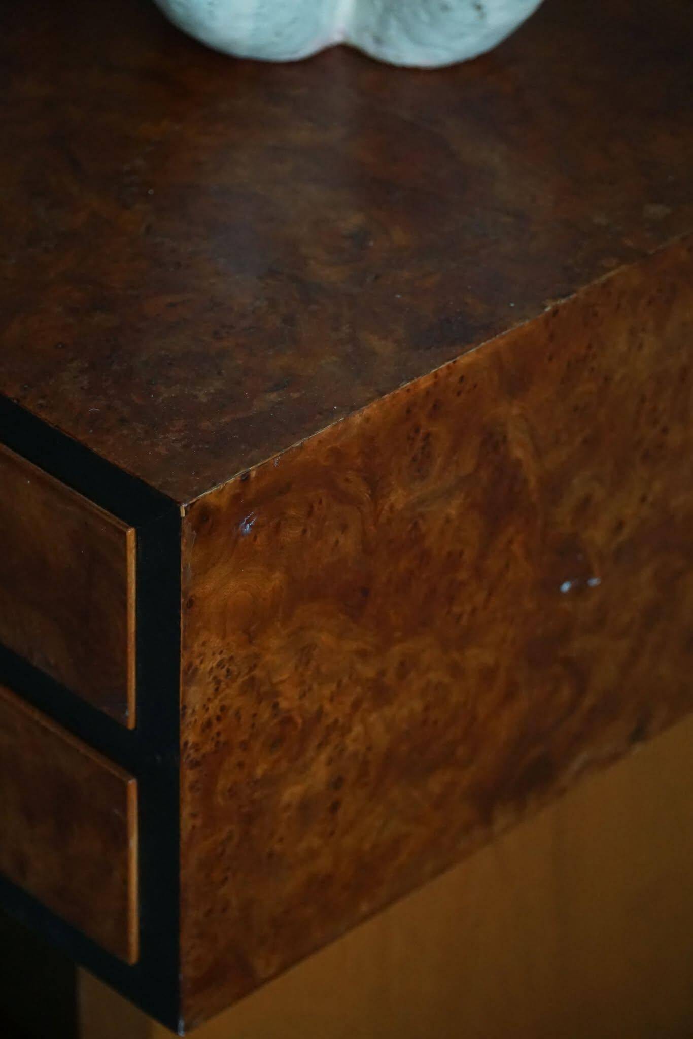 Danish Art Deco console with elm wood and burl drawers, 1940s.