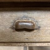 French farmhouse dining table with pine top and oak base