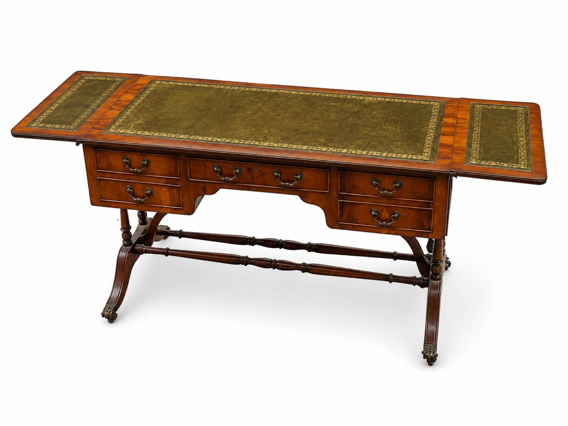 English mahogany double-sided desk with extensions