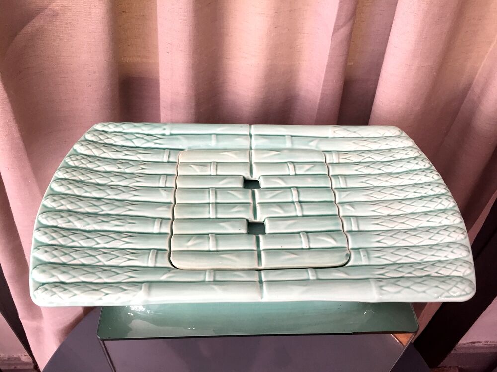 Asparagus dish with drainer in water green tones