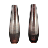 Pair of biot type bubbled colored glass vase