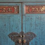 Armoire chinoise ancienne en bois laqué bleu 99cm