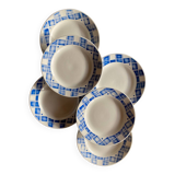 Set of 6 Sarreguemines flat plates Cornouailles blue pattern