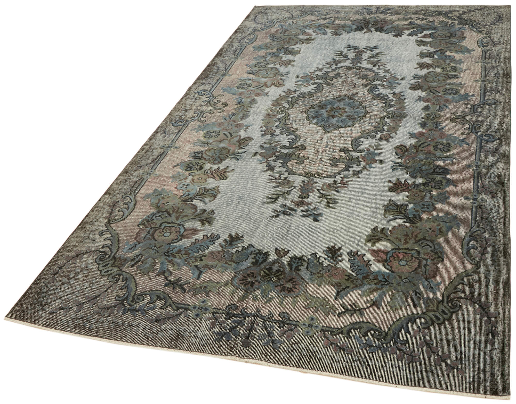 Handmade Hi-Low Pile Turkish 1980s 191 cm x 296 cm Grey Rug