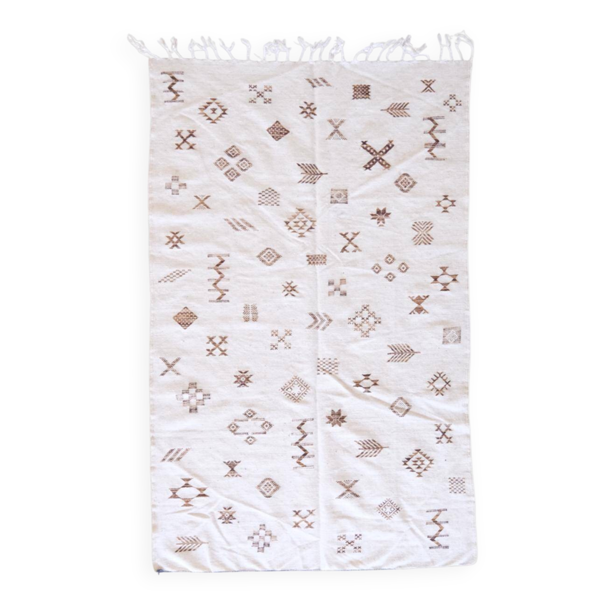 White Kilim Rug with Berber Pattern - 243 x 146 cm