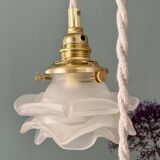 Vintage triple tulip pendant light in frosted glass in the shape of flowers