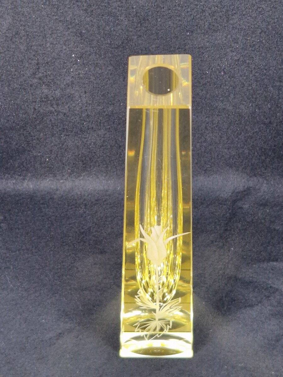 Citrine Drop Cut Engraved Glass Vase by Antonin Drobnik for ZBS, 1960s