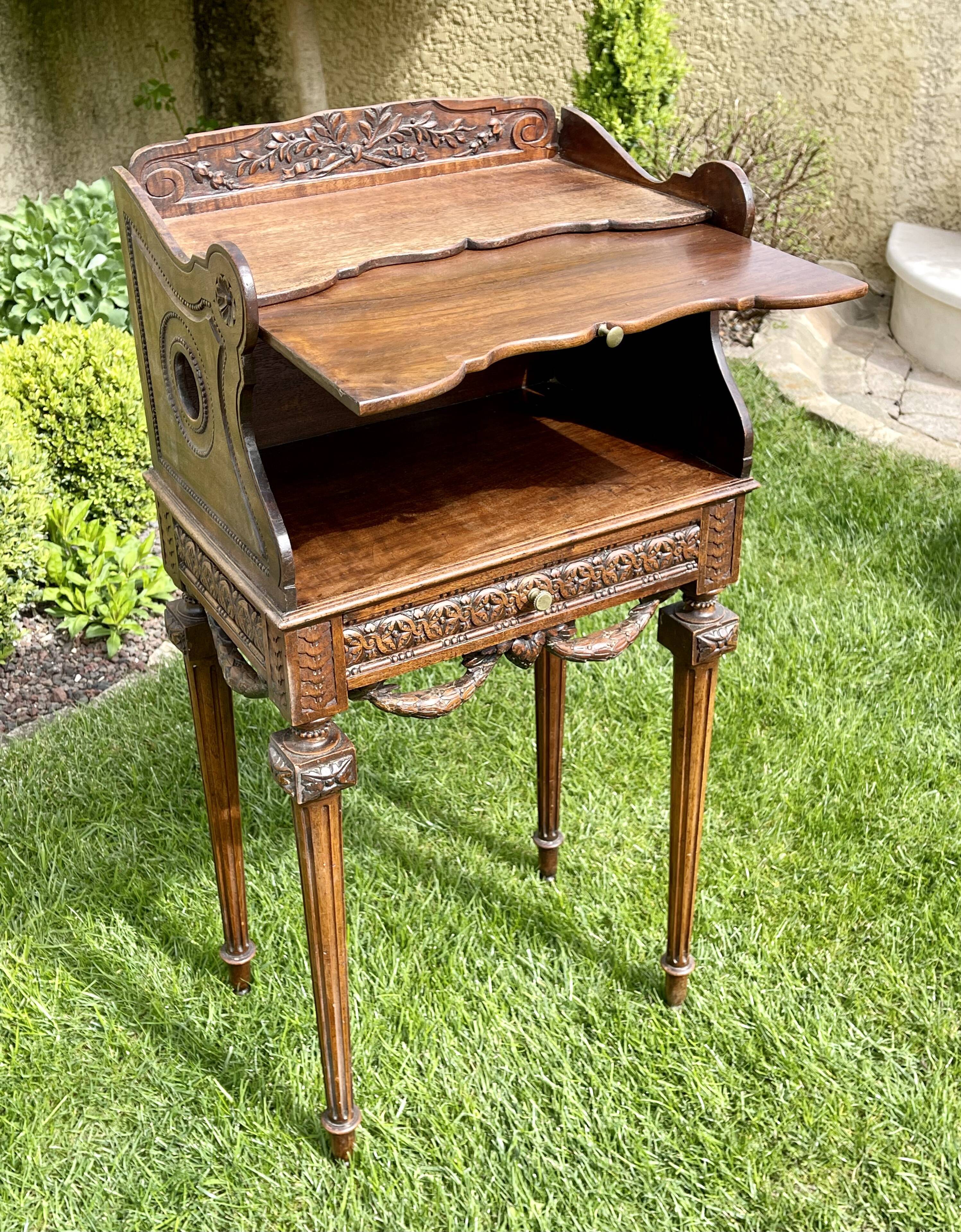 Louis XVI style walnut bedside table