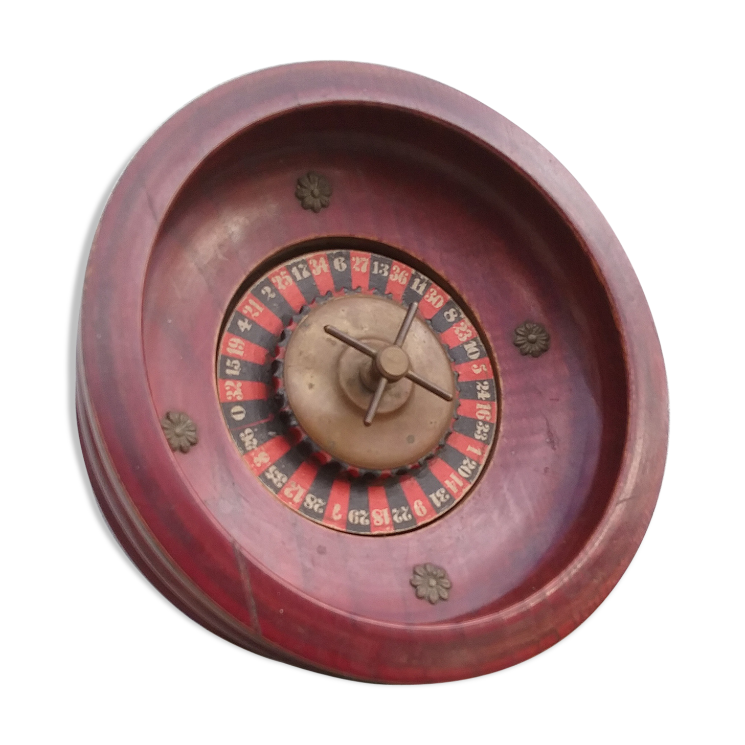 Old wooden casino roulette with 2 metal balls