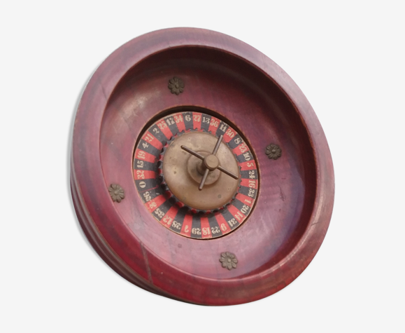 Roulette de casino ancienne en bois avec 2 billes metal