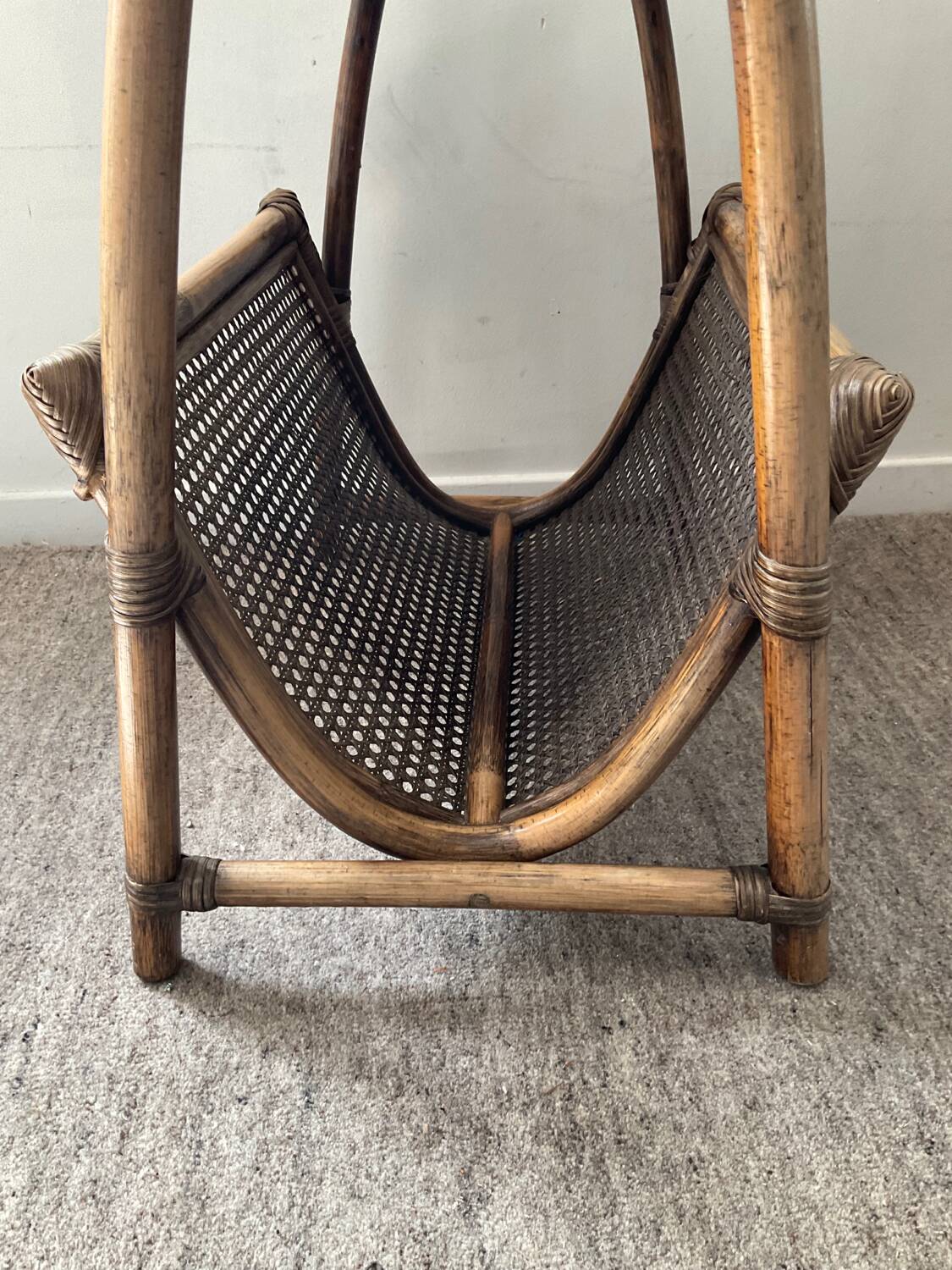 Vintage rattan side table with magazine holder