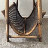 Vintage rattan side table with magazine holder