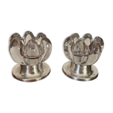 Paire de bougeoirs en cristal et métal argenté vintage