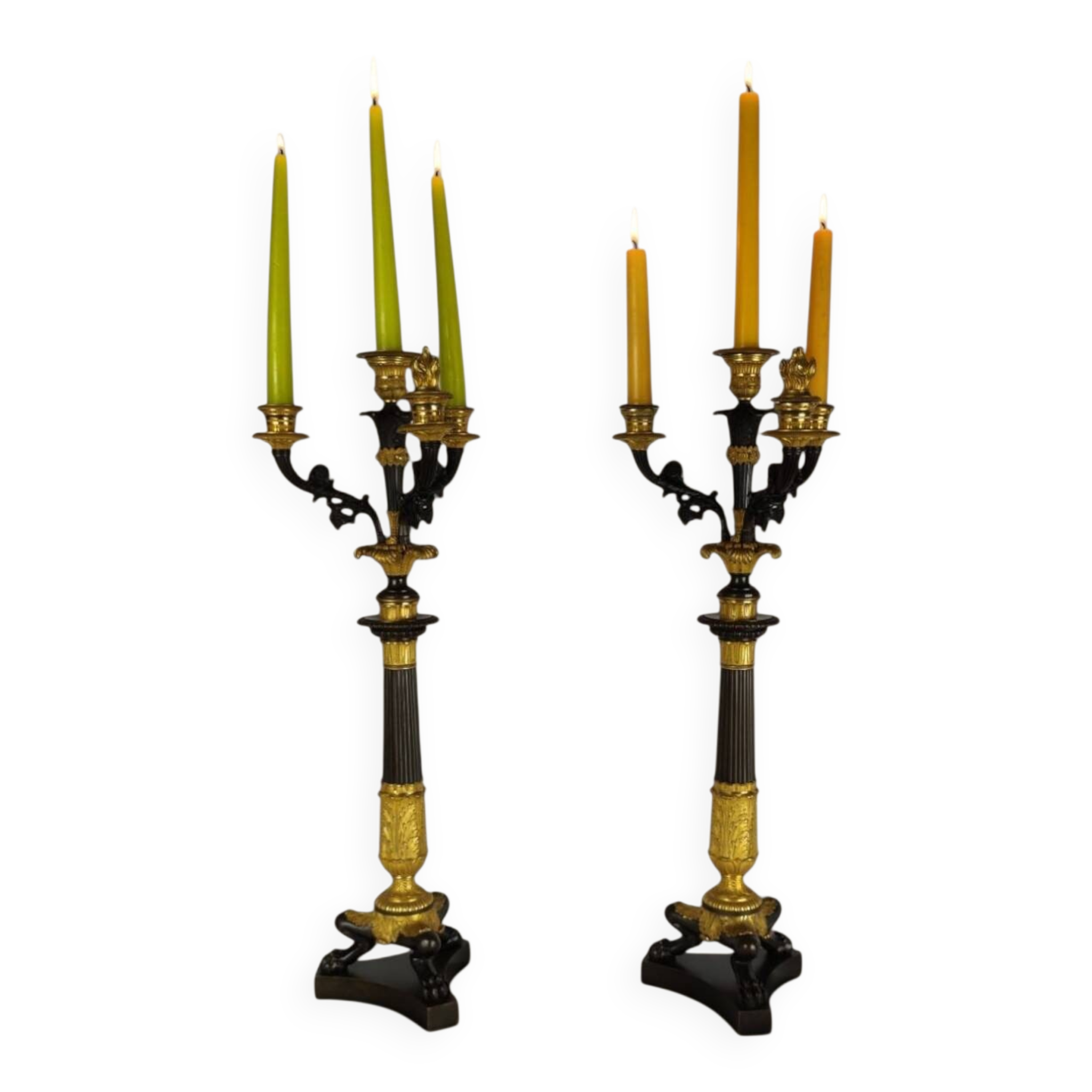 Large Pair of Gilded Bronze Chandeliers - Restoration Period (1815-1830)