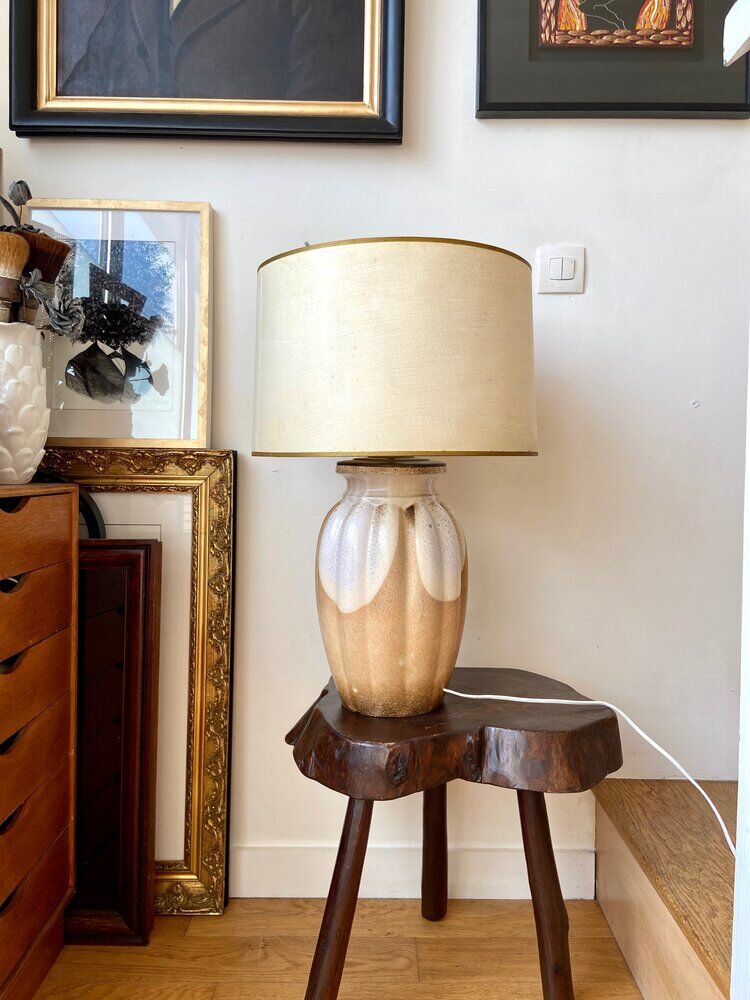 Table lamp in glazed ceramic and beige paper
