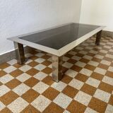 Rectangular coffee table in chrome steel and smoked glass from the 70s